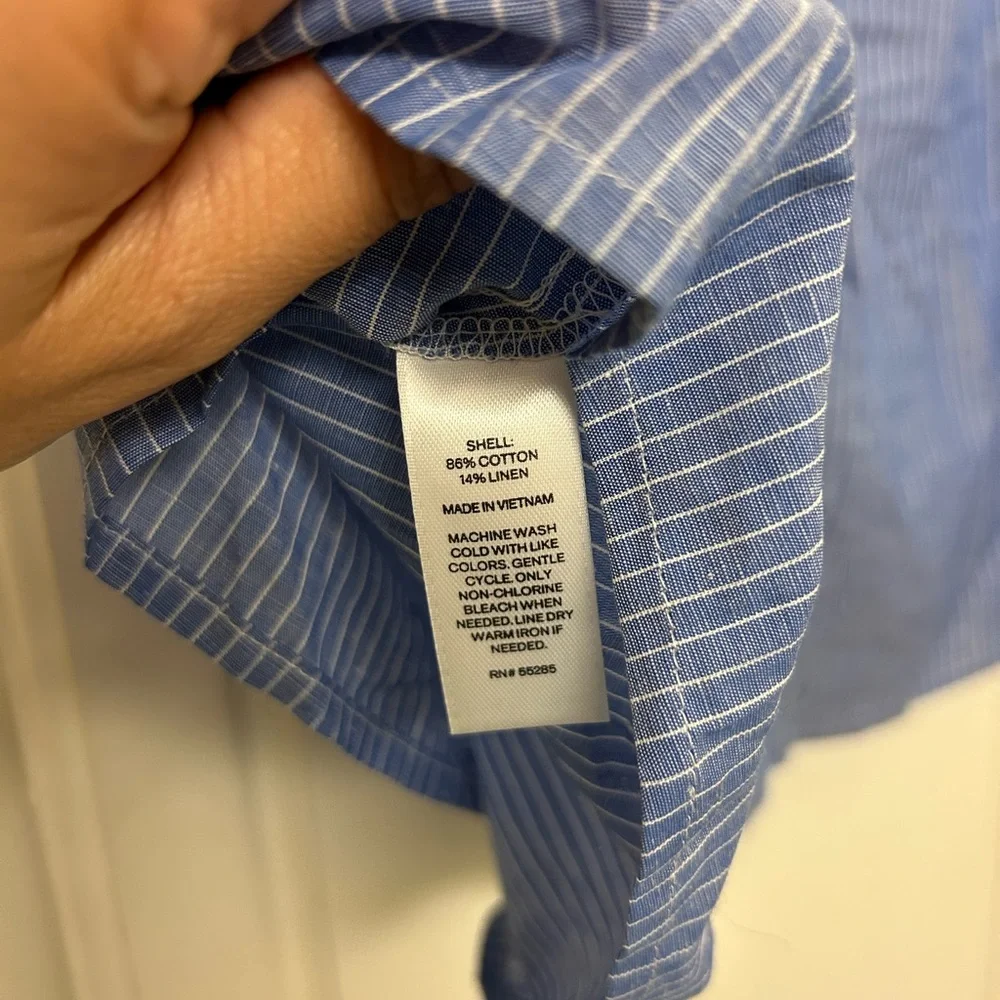 Express Peasant Linen Blend Top Smocked Style Stripes Size Medium Ruffle sleeves - Picture 6 of 8